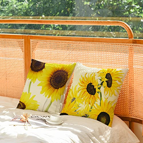 Yeeju Set Of 4 Sunflower Decorative Throw Pillow Covers Square Cotton Linen Summer Cushion Covers Floral Plant Outdoor Couch Sofa Home Pillow Cases 20X20 Inch #TOP4