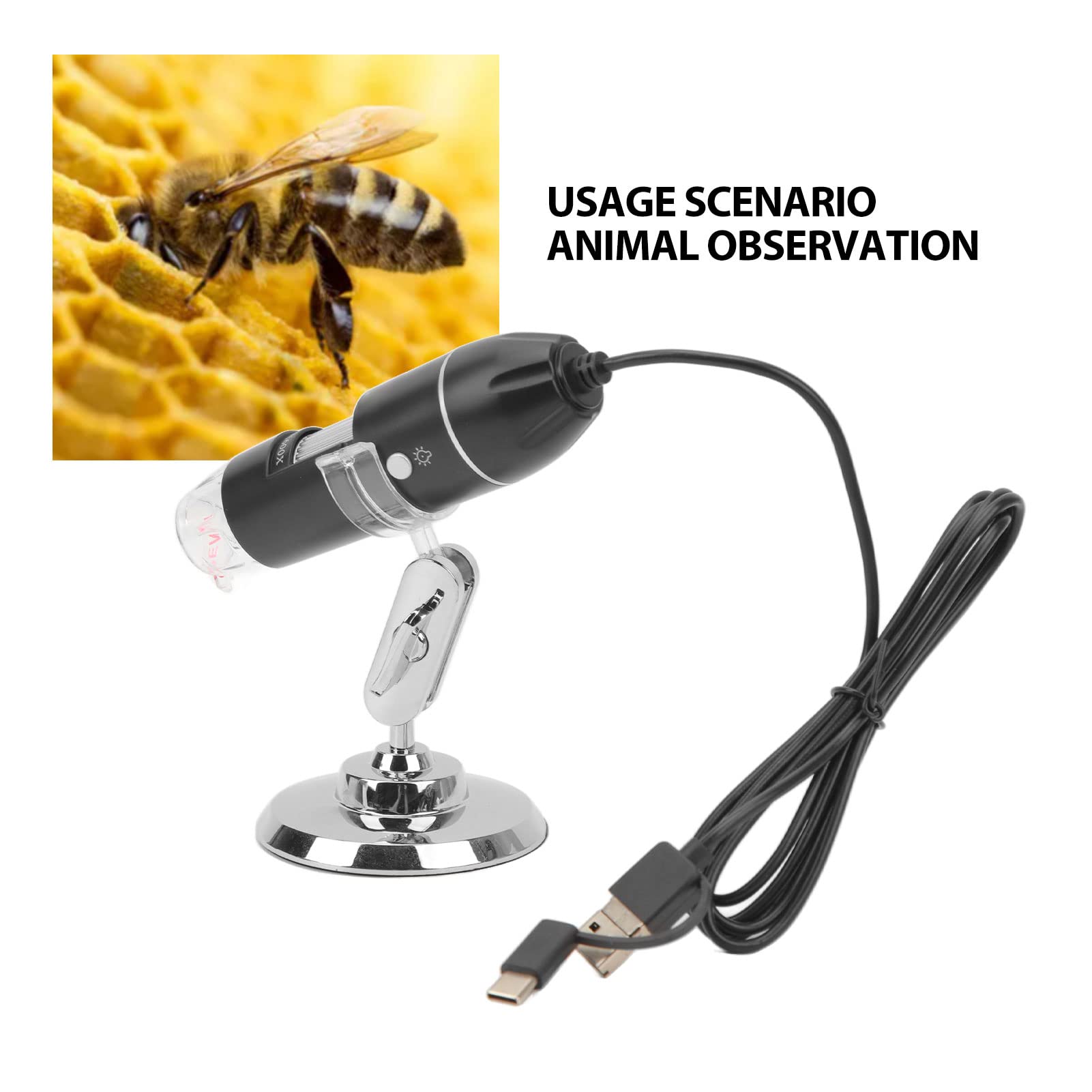 Bezprzewodowy Mikroskop Cyfrowy, Powiększenie 1600X WiFi Przenośne Mikroskopy Ręczne z regulowaną podstawą Kamera Mikroskopowa HD USB Kompatybilna z Telefonami Komórkowymi Laptopy