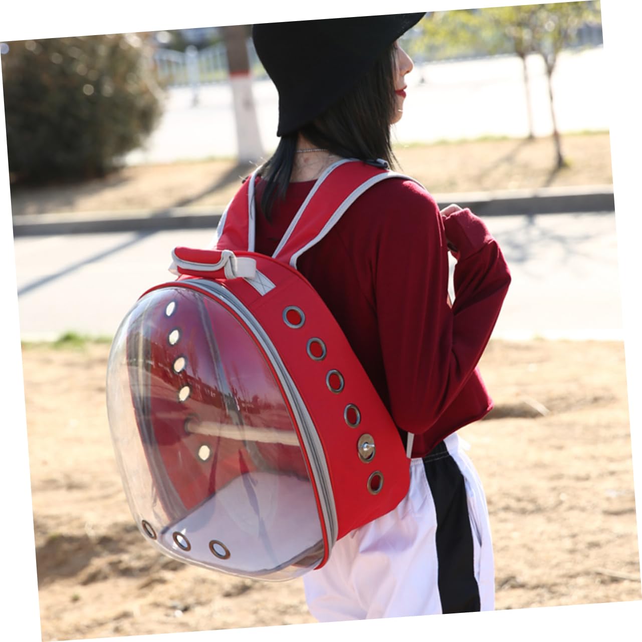 Supvox Papagei Tasche Tragbare Outdoor-Tasche Für Vögel Mit Belüftungsöffnung Atmungsaktivem Fensterdesign Holzstab Innen Für Stehen Rucksack Für Haustiere Rot