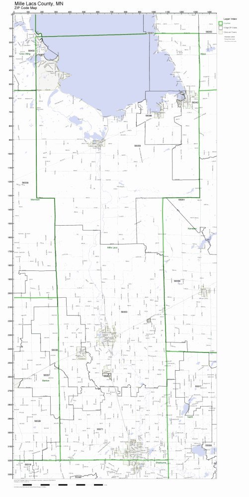 Mille Lacs County, Minnesota MN ZIP Code Map Not Laminated