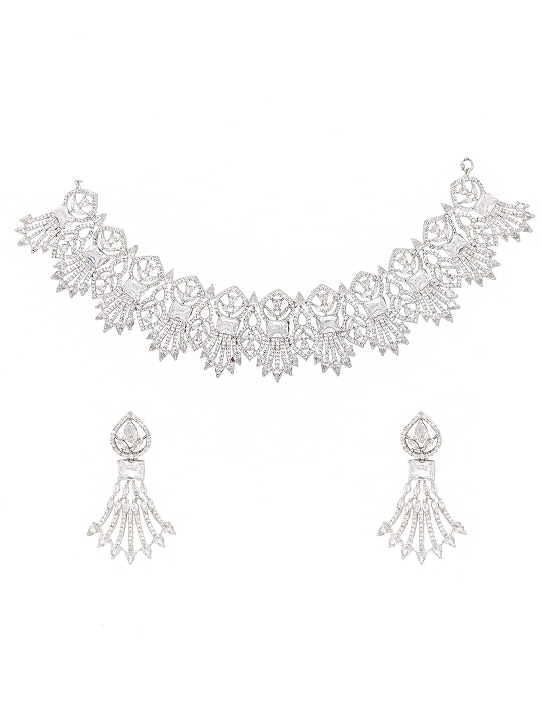 Yellow Chimes American Diamond Jewellery Set for Women Rhodium Plated Bridal Wedding White AD Jewellery Necklace Set for Women and Girls (B0B74NDXBM) Amazon Price History, Amazon Price Tracker