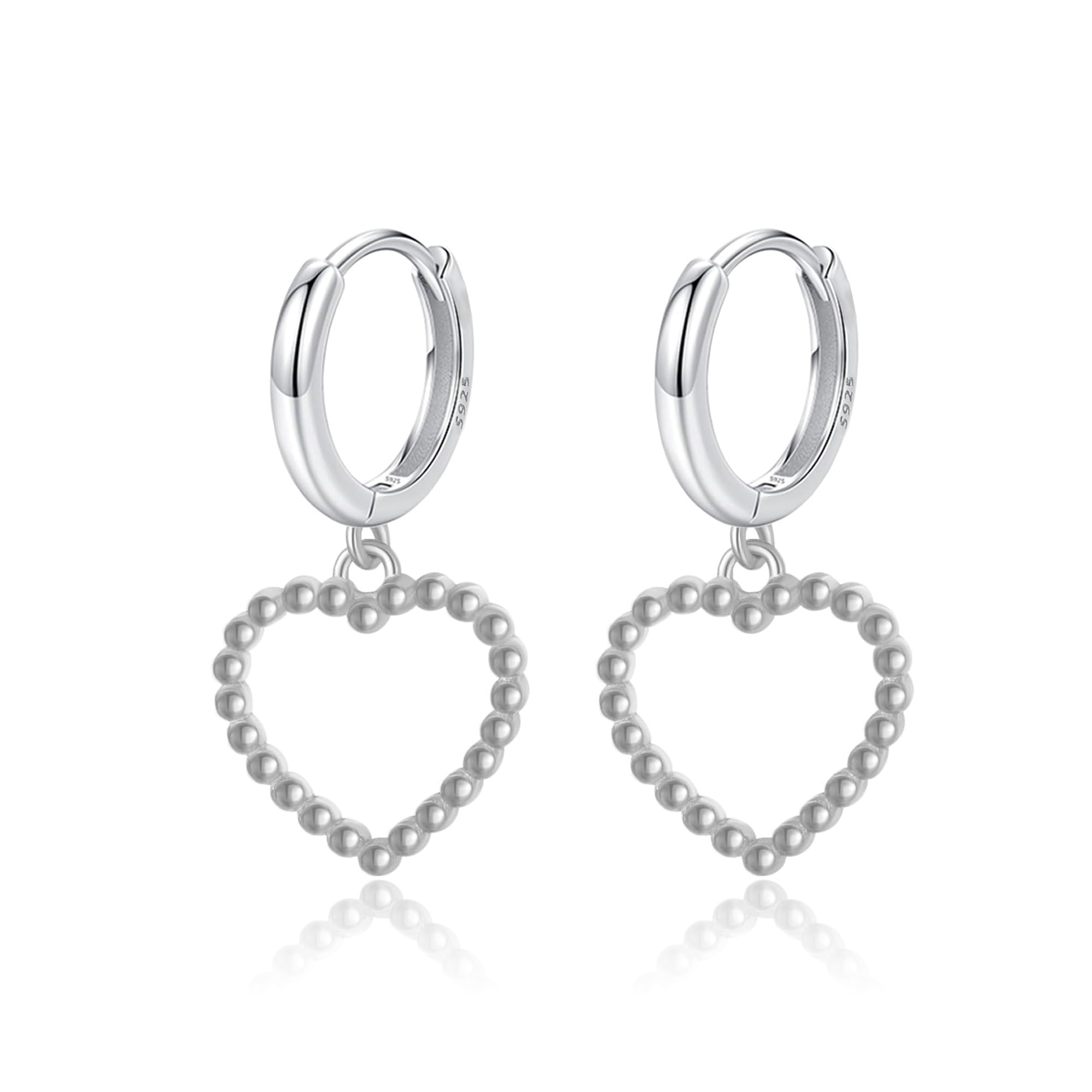 DHZJTSL 925 Sterling Silver Heart Earrings for Women, S925 Sterling Silver Posts Earrings, Dangle Love Heart Fashion Stud Earrings Hypoallergenic
