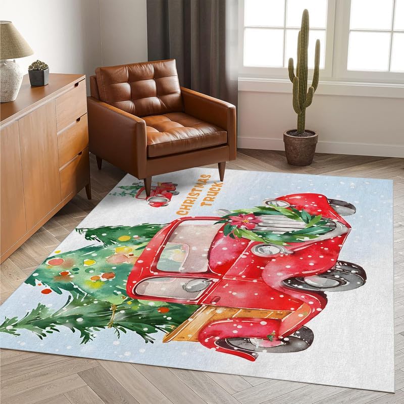 Miniatura 9 de Alfombra de área pequeña de Navidad de 3 x 5, lavable, alfombra de entrada con estampado de árbol de Navidad, alfombra suave antideslizante para