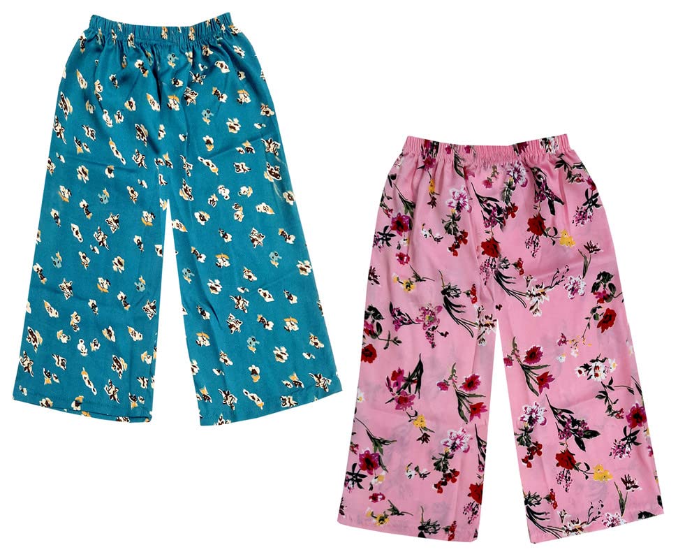 Image of indi weaves Girls Crepe Printed Regular Fit Capri 3 /4th Pants (Pack of 2) Green::Black