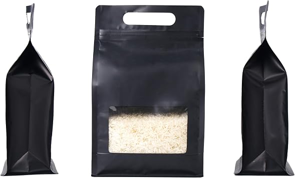 QQ Studio 50 Food Storage Bag, Multi Color Stand Up Packaging with Clear Window, Die-Cut Handle Bag for Carrying Black, 5.5" x 9.5"