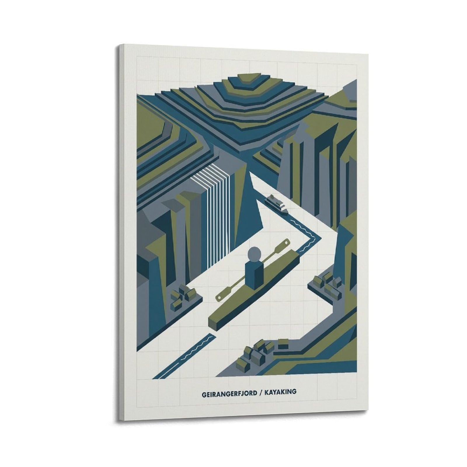 XKUGA Modern Bauhaus Norway Fjord Kayaking Sport Travel Poster Modern Decorative Canvas Prints - Ideal Wall Art for Family, Man Cave, Game Room, Boys & Girls Bedroom 24x36inch(60x90cm)