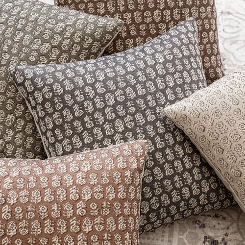 Image of Foindtower Set of 2 Decorative Vintage Floral Print Throw Pillow Covers Neutral Modern Farmhouse Cushion Covers Boho Home Decor for Sofa Couch Chair Bedroom Living Room,24x24 Inch,Rustic Gray