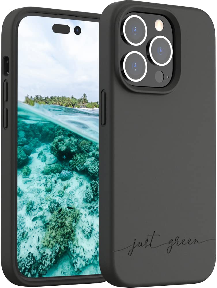 Just Green Force iPhone 14 Pro Phone Case, Eco-Designed Shell with Bioplastic and Bamboo Fibers, Optimal Protection, Recyclable Packaging, Natural Black