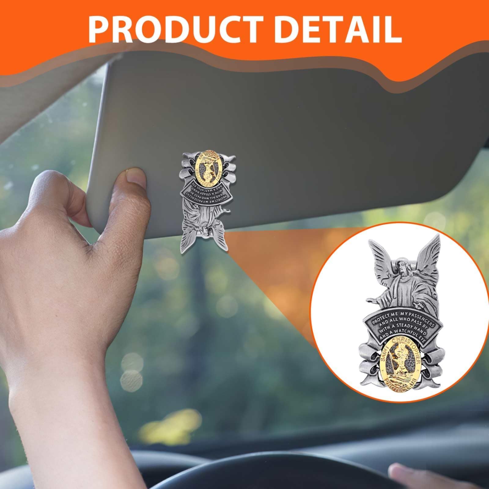 Amabro Saint Christopher Car Visor Clip, Metal St Christopher Medal Bless Driving Safety Guardian Angel Automotive Visor Accessories Gifts for Family, Friends, New Old Drivers(1)