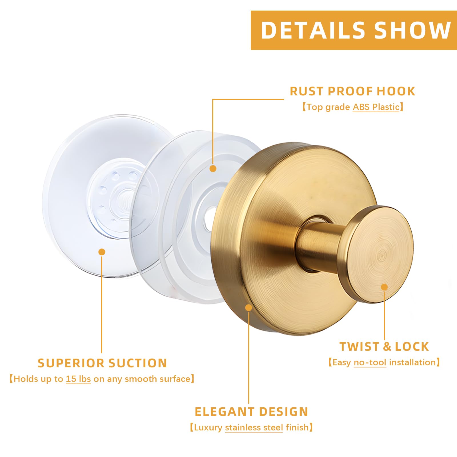VEINARDYL 2 Pcs Suction Cup Hooks, Stainless Steel Removable Shower Towel Hook - Image 3