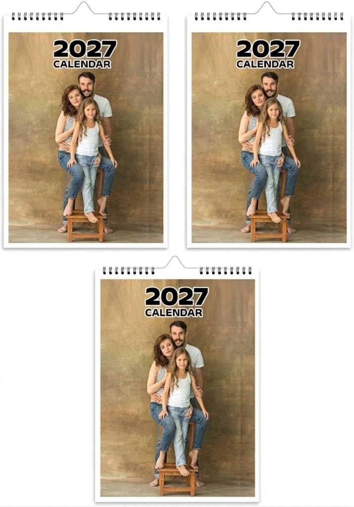 Personalised 2027 Photo Calendar | A4 Wall Planner | Personalise with your own Photos | Wirebound Office, Corporate & Home Gift. (3 x)
