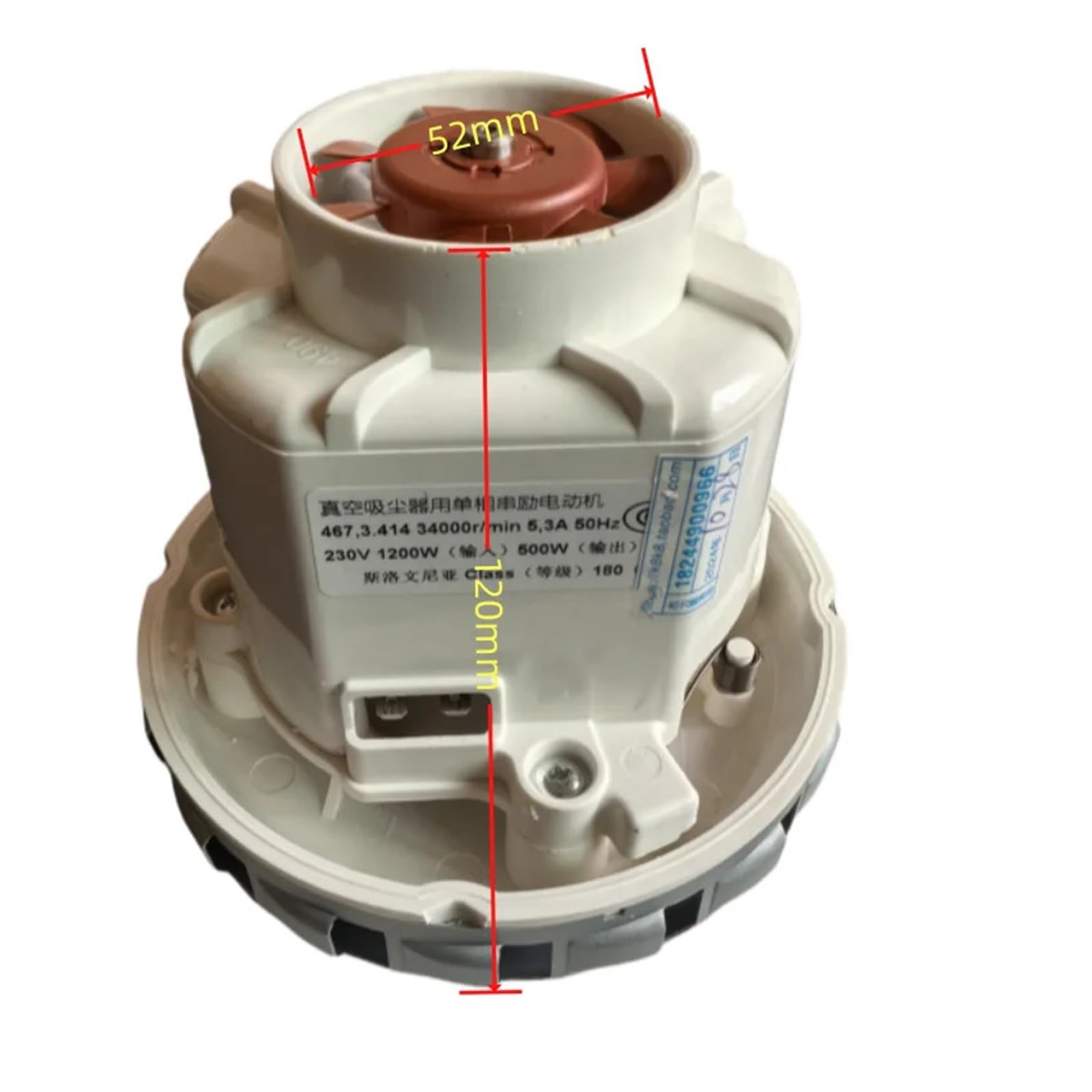 467.3.414 3400 Tr/min 5,3 A 50 Hz 230 V 1200 W (entrée) 500 W (sortie) Moteur De Dépoussiéreur