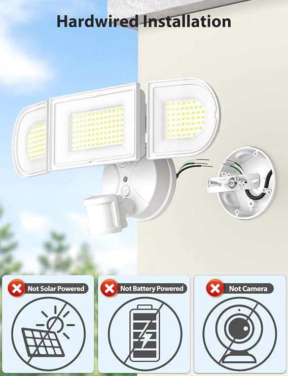 Olafus 180W Motion Sensor Outdoor Lights, 18000LM Ultra-Bright Dusk to Dawn LED Security Flood Light Wired, 6500K Daylight, IP65 Waterproof, for Yard/Garage/Driveway, White