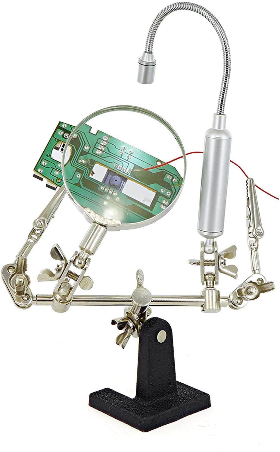 luckstar Helping Hand Magnifier Glass Stand with Flexible Neck LED Flashlight & Alligator Clips - 3x Magnifying Lens, Perfect for Soldering, Crafting & Inspect