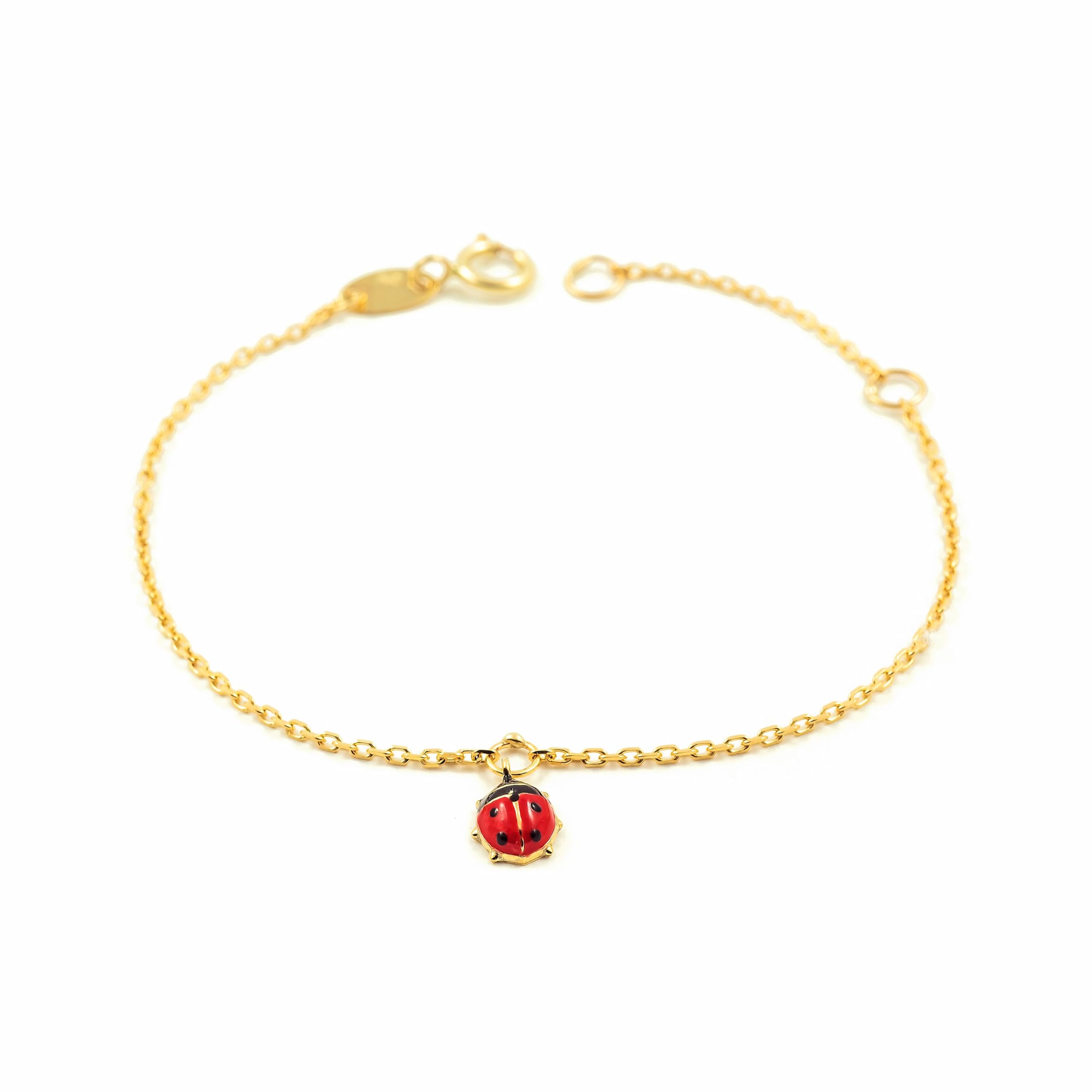 Monde Petit - Bracciale Ragazza Oro Giallo 9K Smalto Farfalla Rossa-Nera Brillante 14 cm - Scatola Regalo - Certificato di garanzia