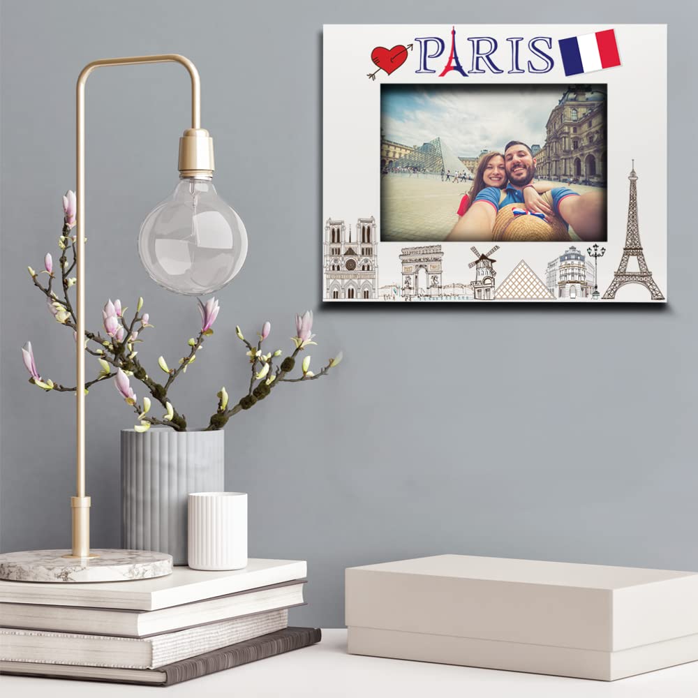 BELLA BUSTA - Paris Bilderrahmen, Hochzeit, Flitterwochen, Urlaub in Paris, UV-Druck, Eiffelturm, Paris-Symbole, Design-Set (12,7 x 17,8 cm, horizontal)