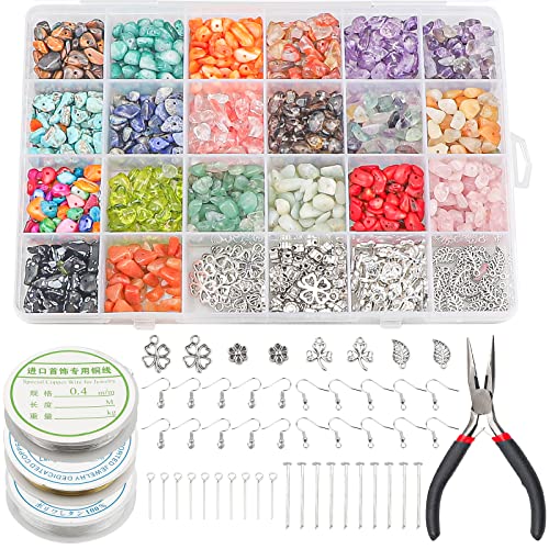 SWAWIS 24 Farben Schmuck Selber Machen Set, Naturform Edelsteine Perlen mit Loch, Schmuck Ketten Ohrringe Selber Machen Set, DIY Ohrringe Ketten Schmuck Basteln
