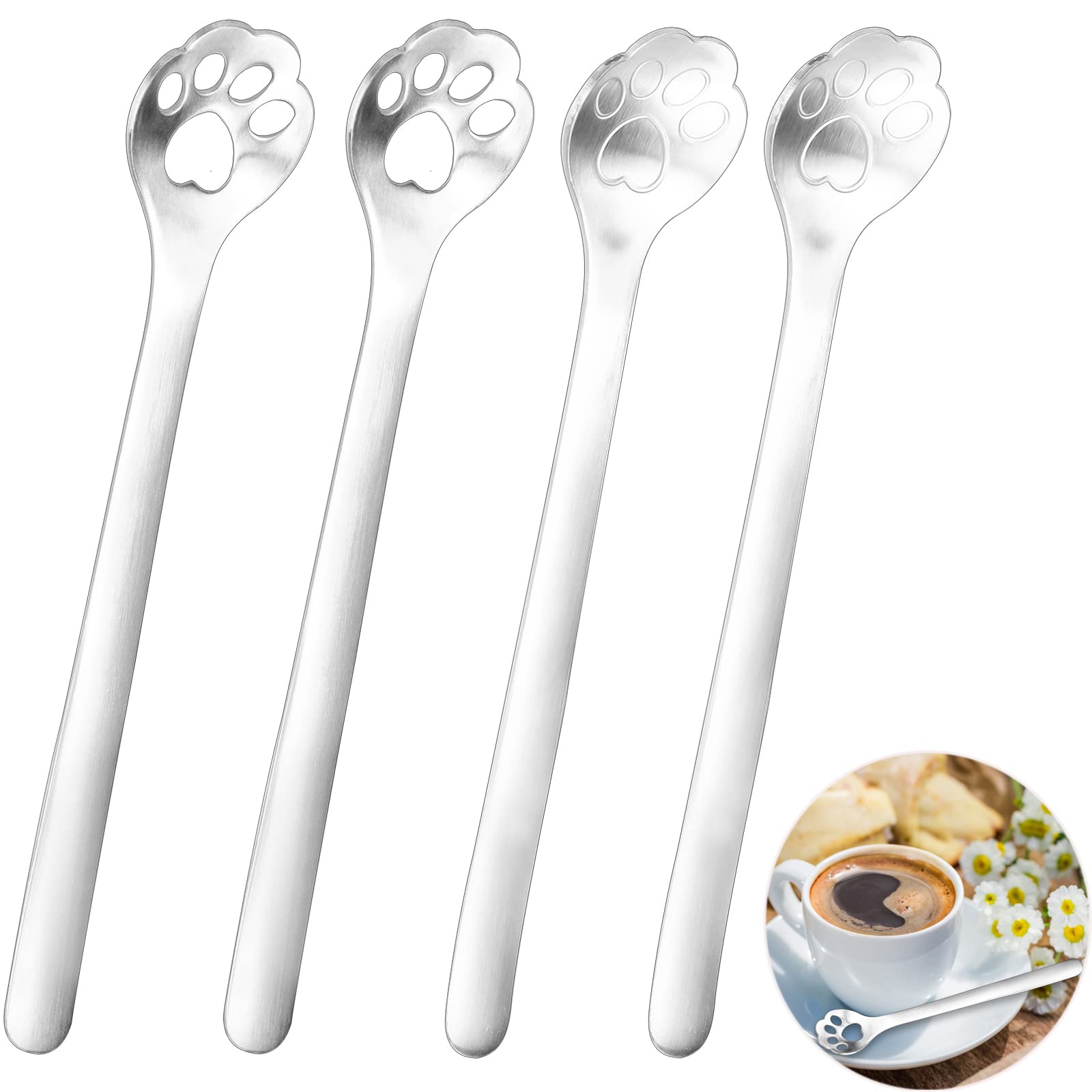 Benaton 4 Stuks Koffielepel van roestvrij staal, Kleine Lepels Voor Dessert, Kattenvorm koffielepels, Dessertlepels Set, Kleine Theelepels, Voor Koffie, Dessert, Dranken, Smoothies