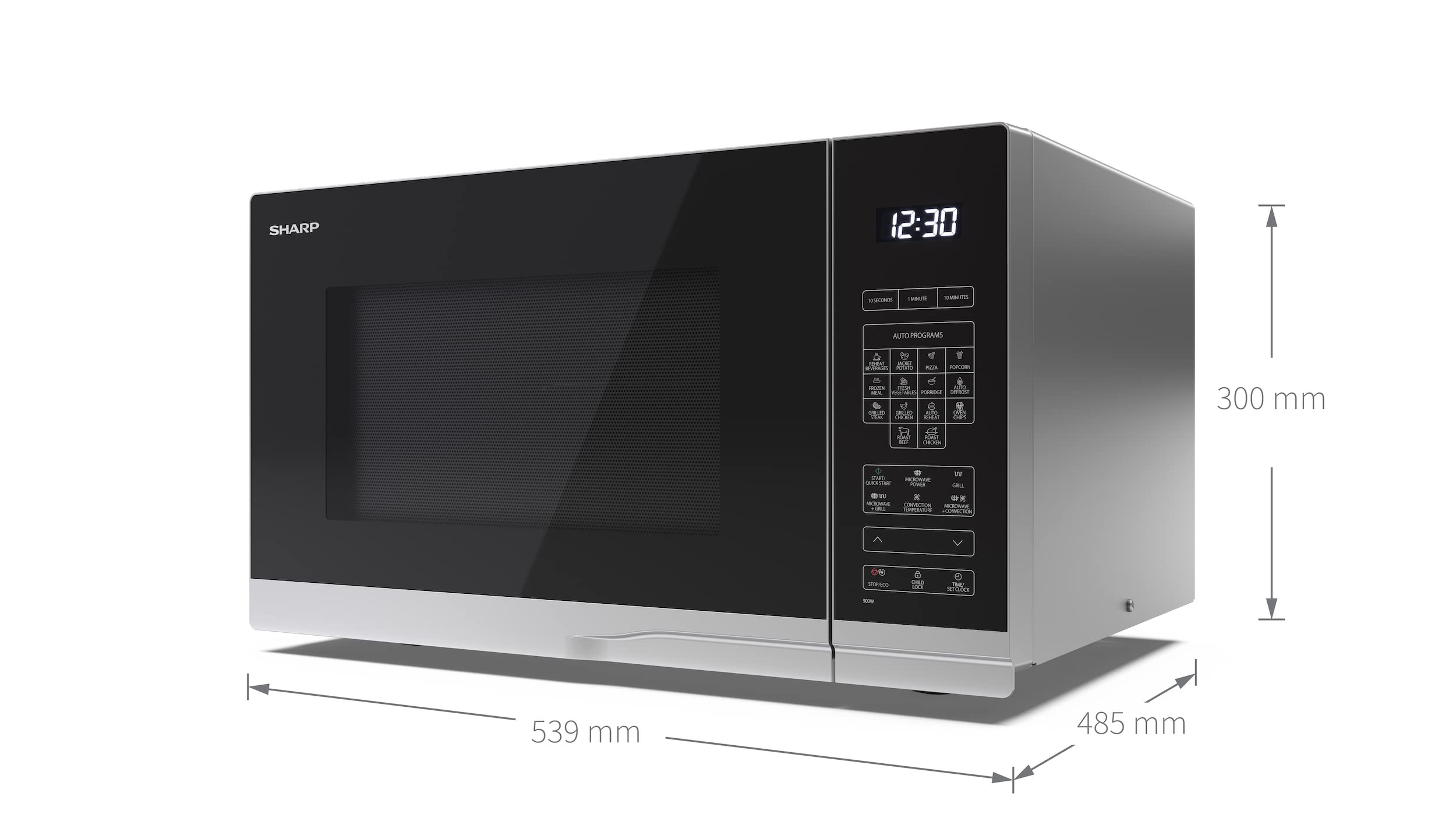 Sharp YC-PC322AE-S Micro-Ondes avec Grill et Air Chaud (1000 W, 32 L, 10 Niveaux de Puissance, Fonction Eco, Décongélation, Argenté/Noir