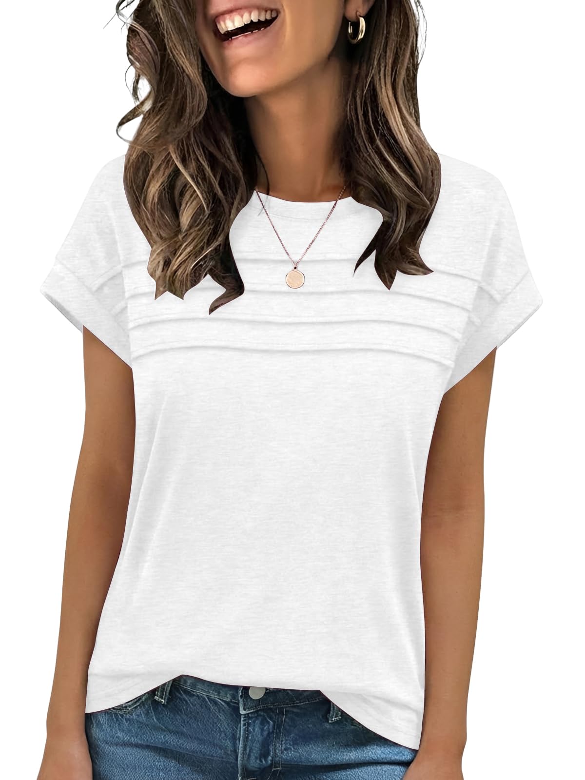 Cuptacc Tshirt Damen Sommer Locker Damen Oberteile Sommer Basic T-Shirt Casual Tops Mode Tunika Atmungsaktiv Weiß M 38-40