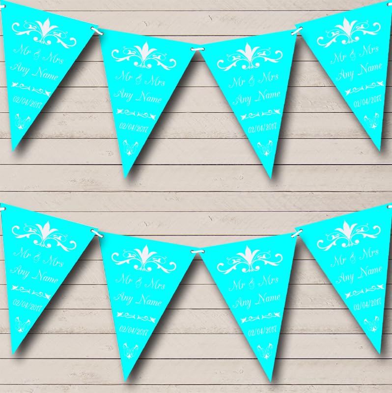 Fingerprint Designs Regal Or Aqua Personalised Wedding Anniversary Bunting - Hanging Party Decoration - Wedding Anniversary Party Banner Garland | Decorative Party Supplies