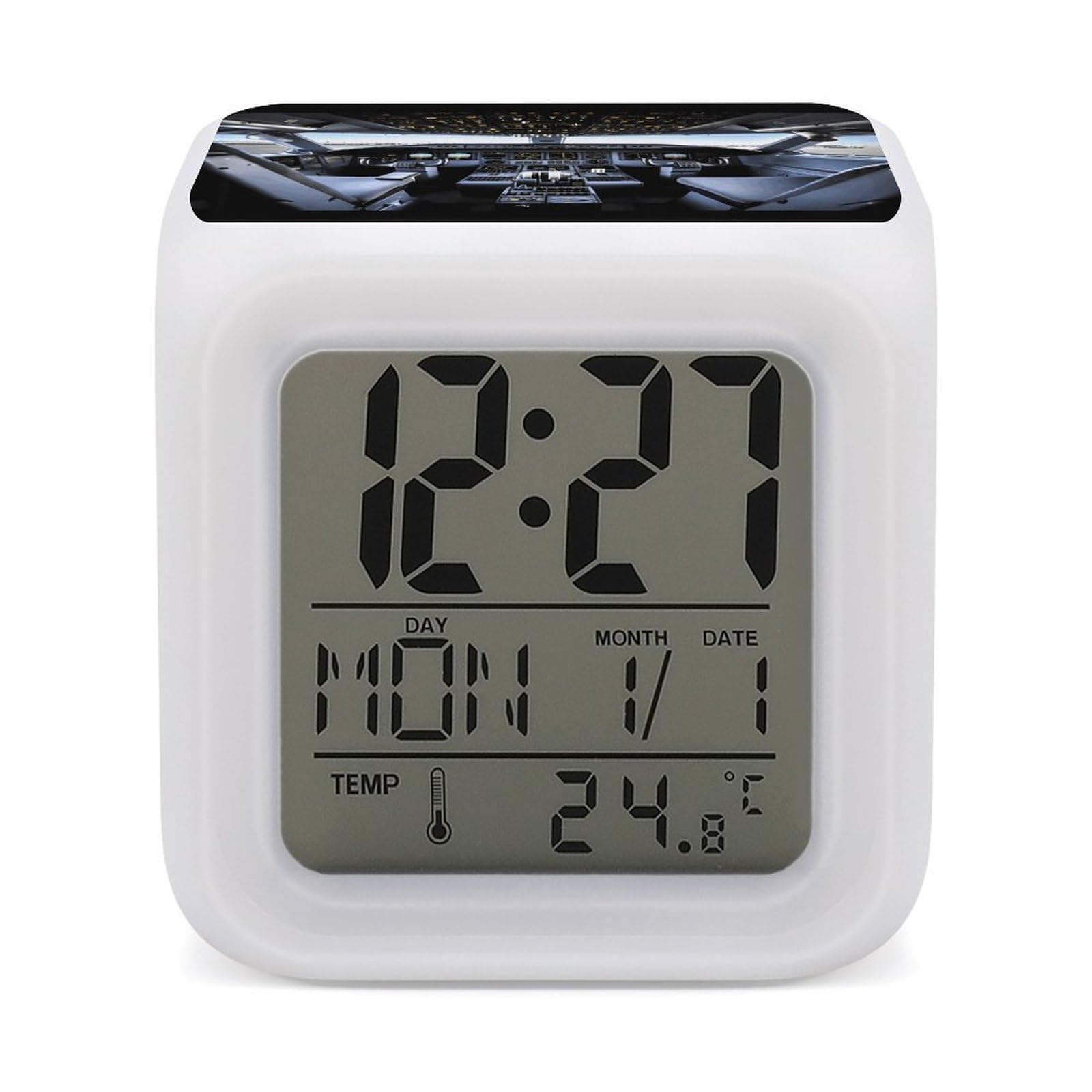 VstaDank Airplane Cockpit Digital Alarm Clock LED Display Screen Color Change Alarms Clock Smart Alarm Clock Wake Up Digital Clocks with 7 Color Nightlight for Bedroom