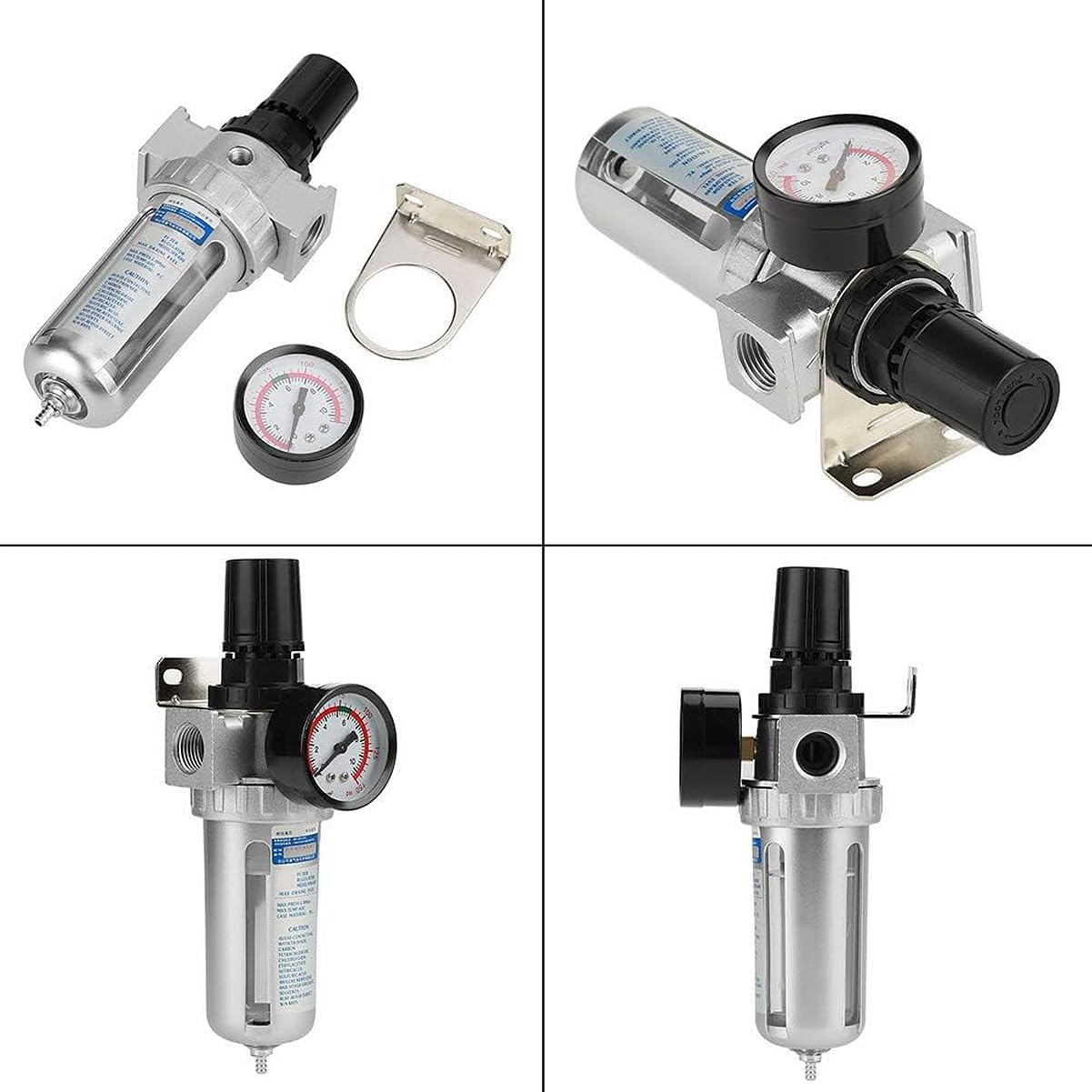 Fyearfly Régulateur de Pression pour Filtre À Air 1/2 Pouce, Régulateur de Filtre À Eau pour Compresseur d'air 1/2" BSP, avec Manomètre 0-150 Psi (0-1,4 Mpa) + Bouton de Commande + Support de Montage