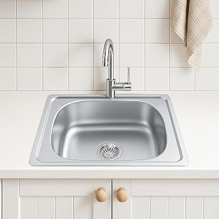 Fregadero de acero inoxidable, 1 lavabo, incluye sifón y orificio para grifo (48 * 48cm)