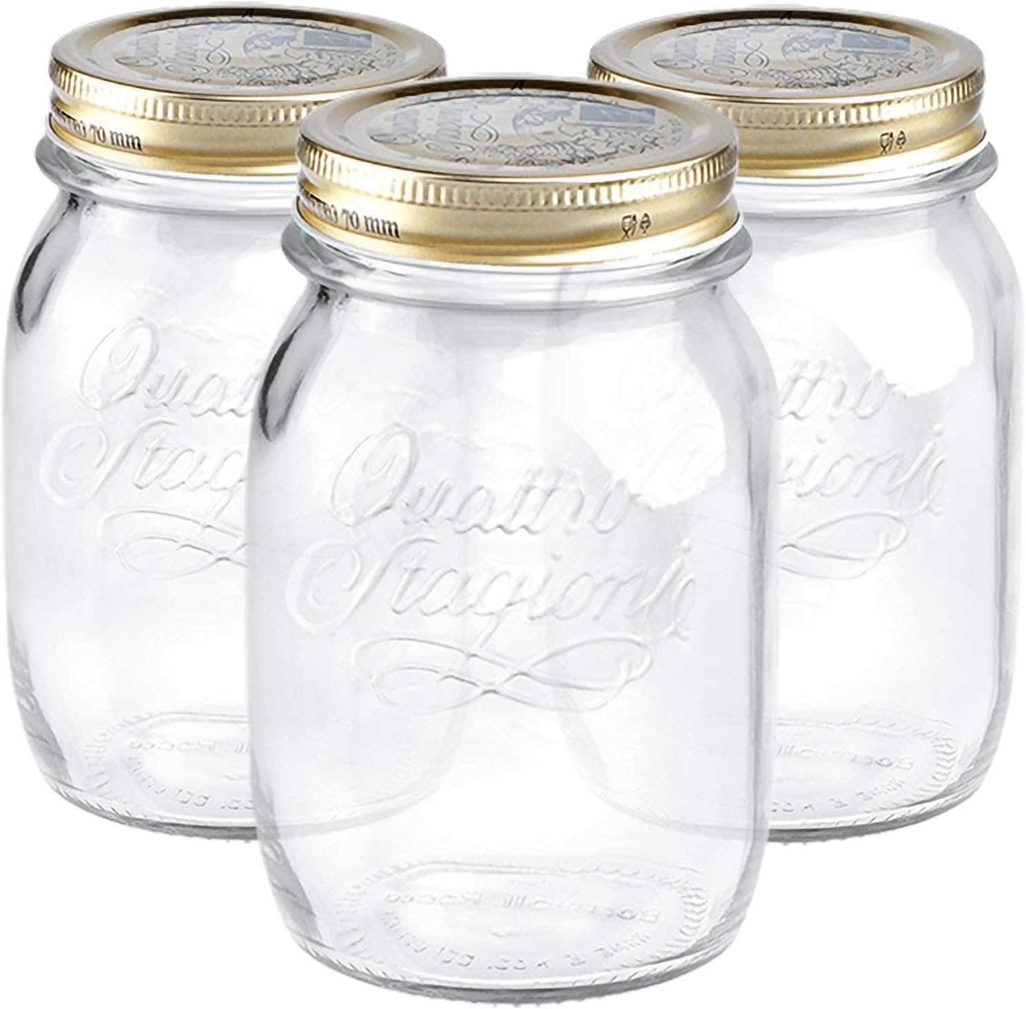 Quattro Stagioni Glass Storage Jars - Traditional Kitchen Food Canister with Screw Top Lid - 500ml - Pack of 3