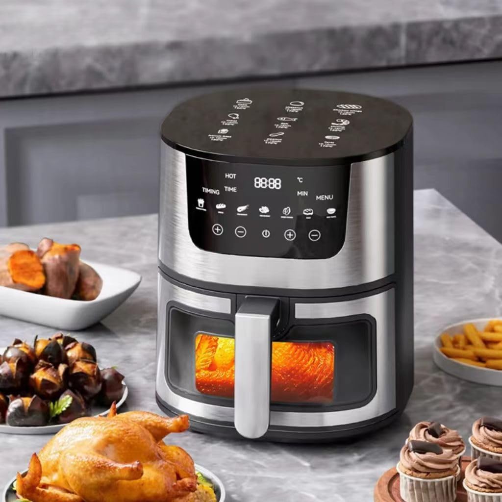 Smart Digital Air Fryer with View Window, 8L Capacity, Touchscreen Display, Stainless Steel