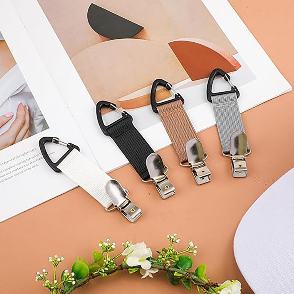 Clips para Sombreros de Viaje, 4 PCS Clip Portátil Multifuncional con Elástico para Hombres y Mujeres