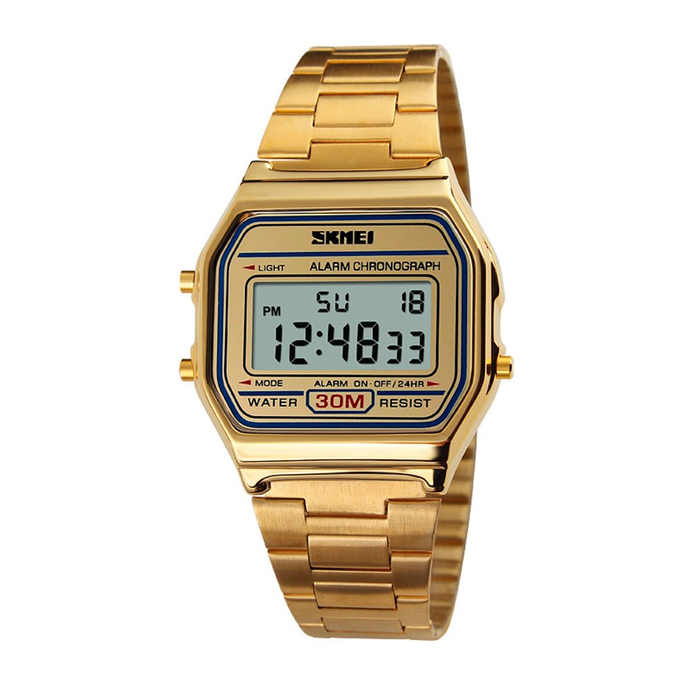 Men's Full Steel Sport Water Resistant 12/24 Hour Digital Bracelet Watch (gold)