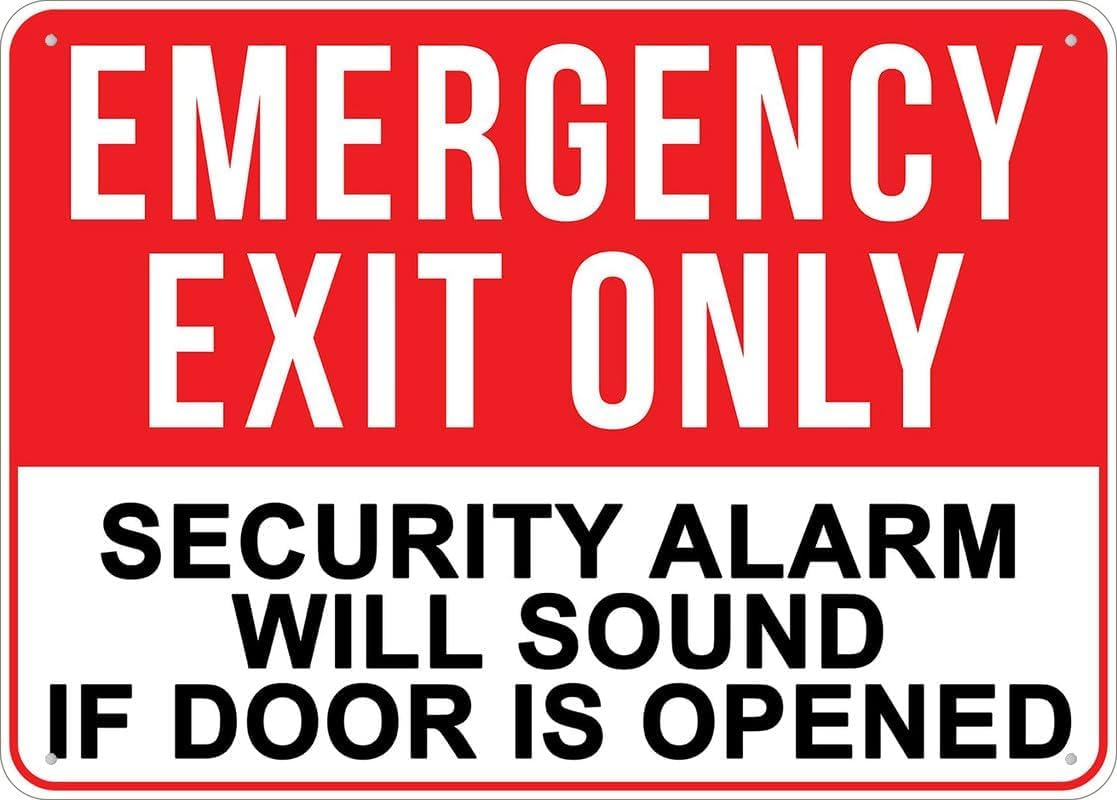 Emergency Exit Rust Free Aluminum Tin Sign - Warning Decor with Pre-Drilled Holes for Indoor-Outdoor Home Yard, Mall/Office Corridor - 8x12 Inch​