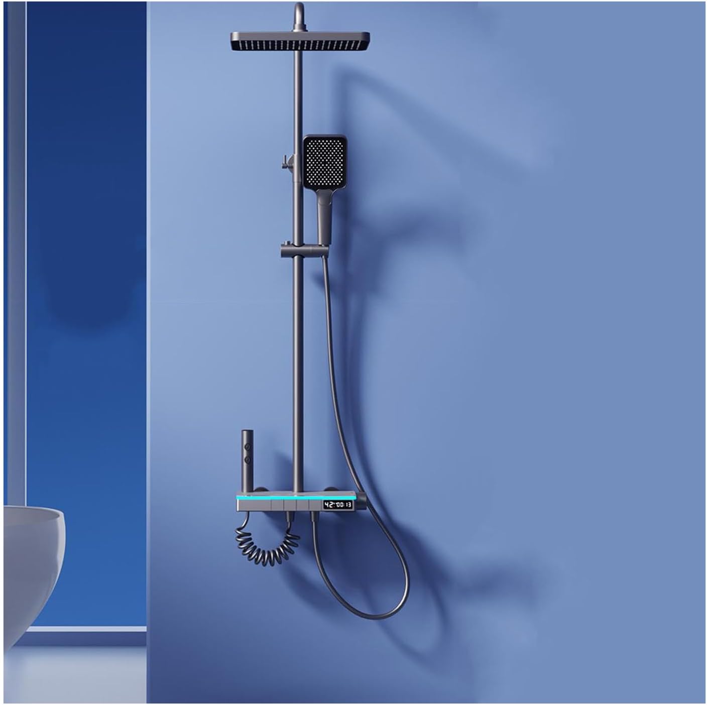 Shower System, Bathroom Shower Faucet Set with LED Digital Display Shower Fixtures 4 Functions Shower Set with Rain Shower Head, Handheld Shower Head, Tub Spout, 2 Modes Bidet Sprayer