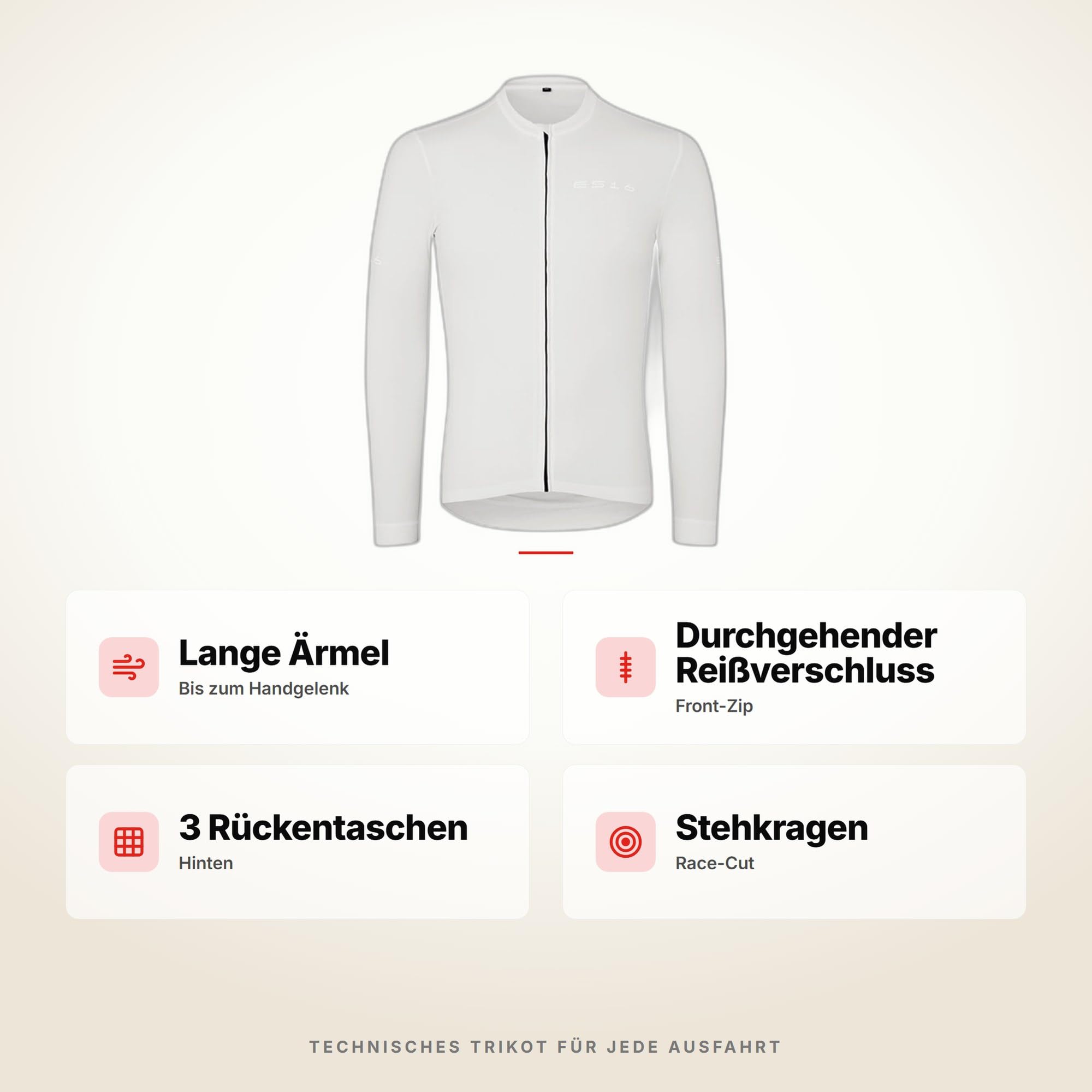 Langarm-Radtrikot Herren Premium Long-Sleeve Cycling Trikot mit Mesh-Einsätzen, Race-Fit und Reißverschluss – Atmungsaktives Trikot für Übergangssaison