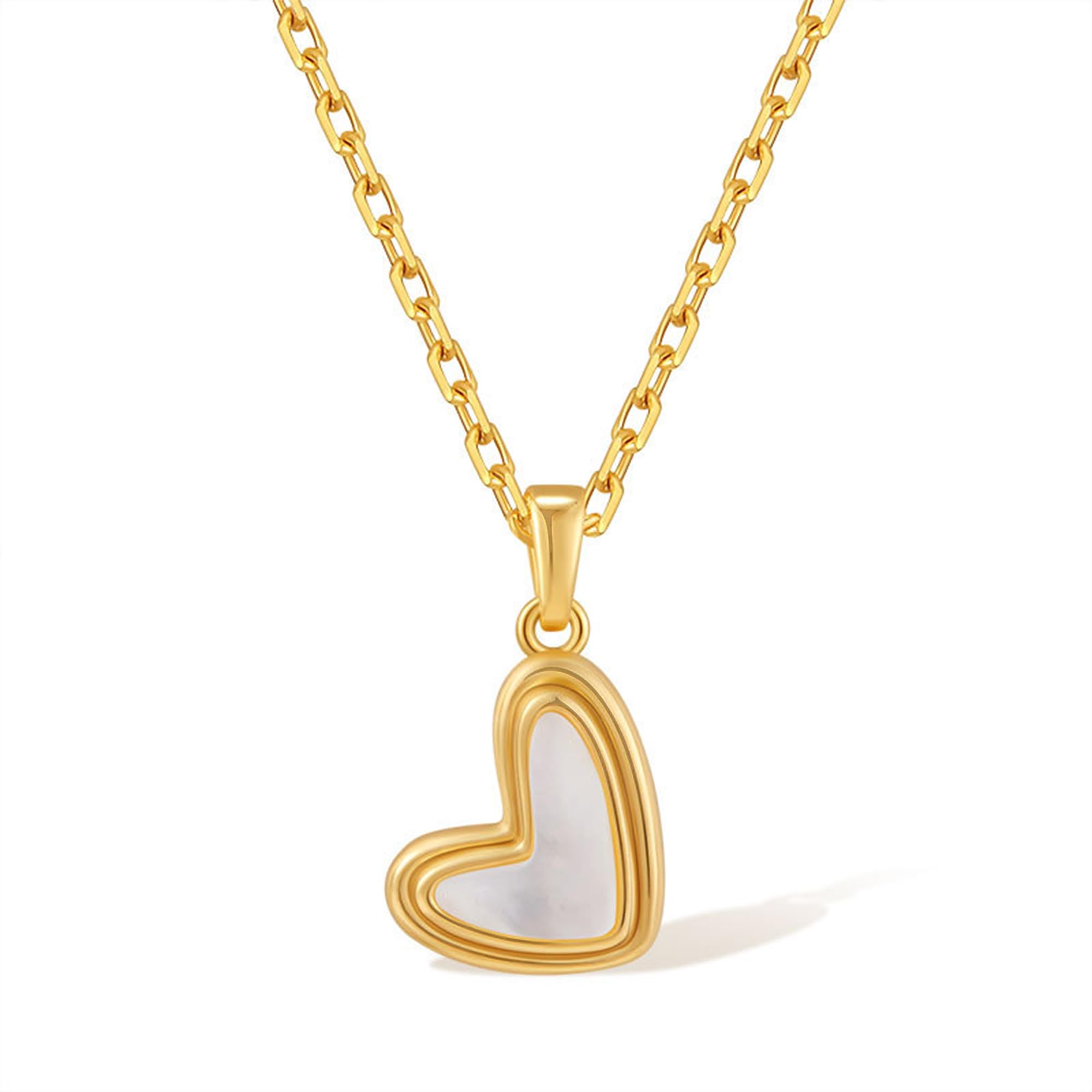 Jean Beau Gold Heart Pendant Necklaces for Women, Dainty Mother of Pearl Dangle Necklace Love Wedding Prom Valentine Fashion Jewelry Gifts