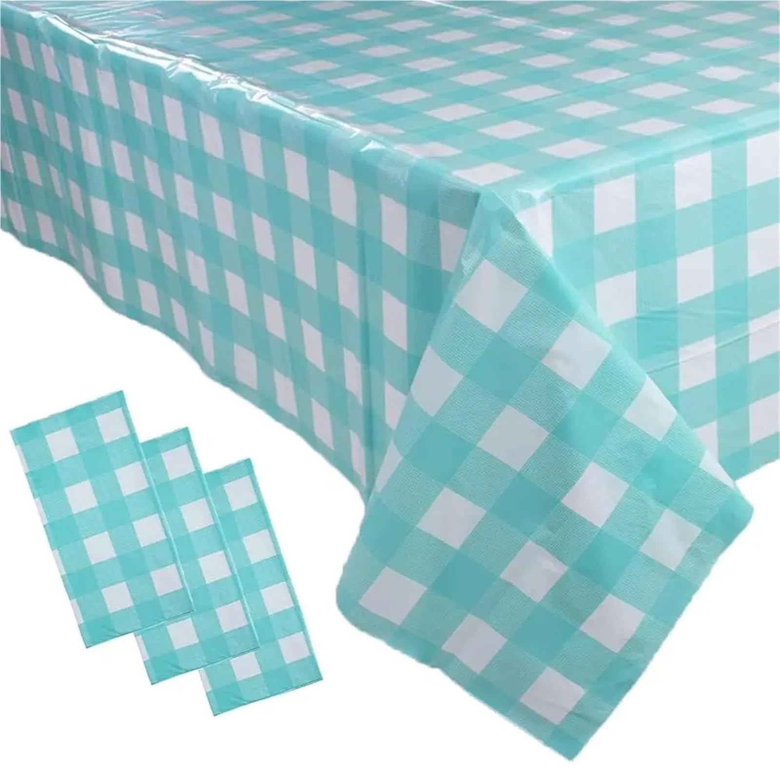 ZNJAMN 3 Packs Pink and White Checkered Tablecloth 54x108 Inches Rectangle Gingham Disposable Plastic Waterproof Pic for Party,Picnic(Aqua and White)