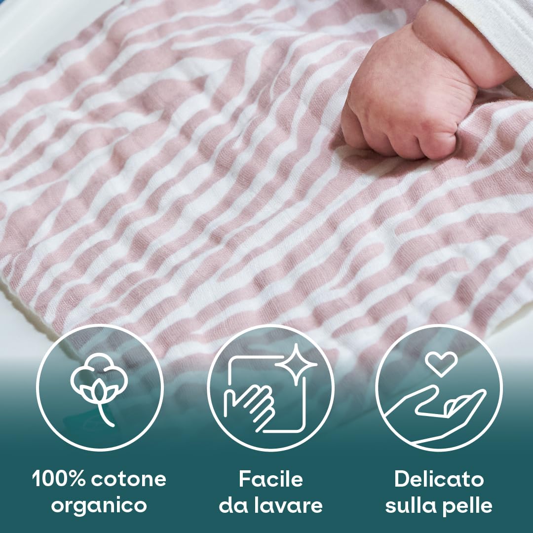 Koala Babycare - Mussole Neonato Cotone 100%- 6 Pz 30x30cm - Ideale come Regalo Neonati - Rosa Sabbia Tigrato