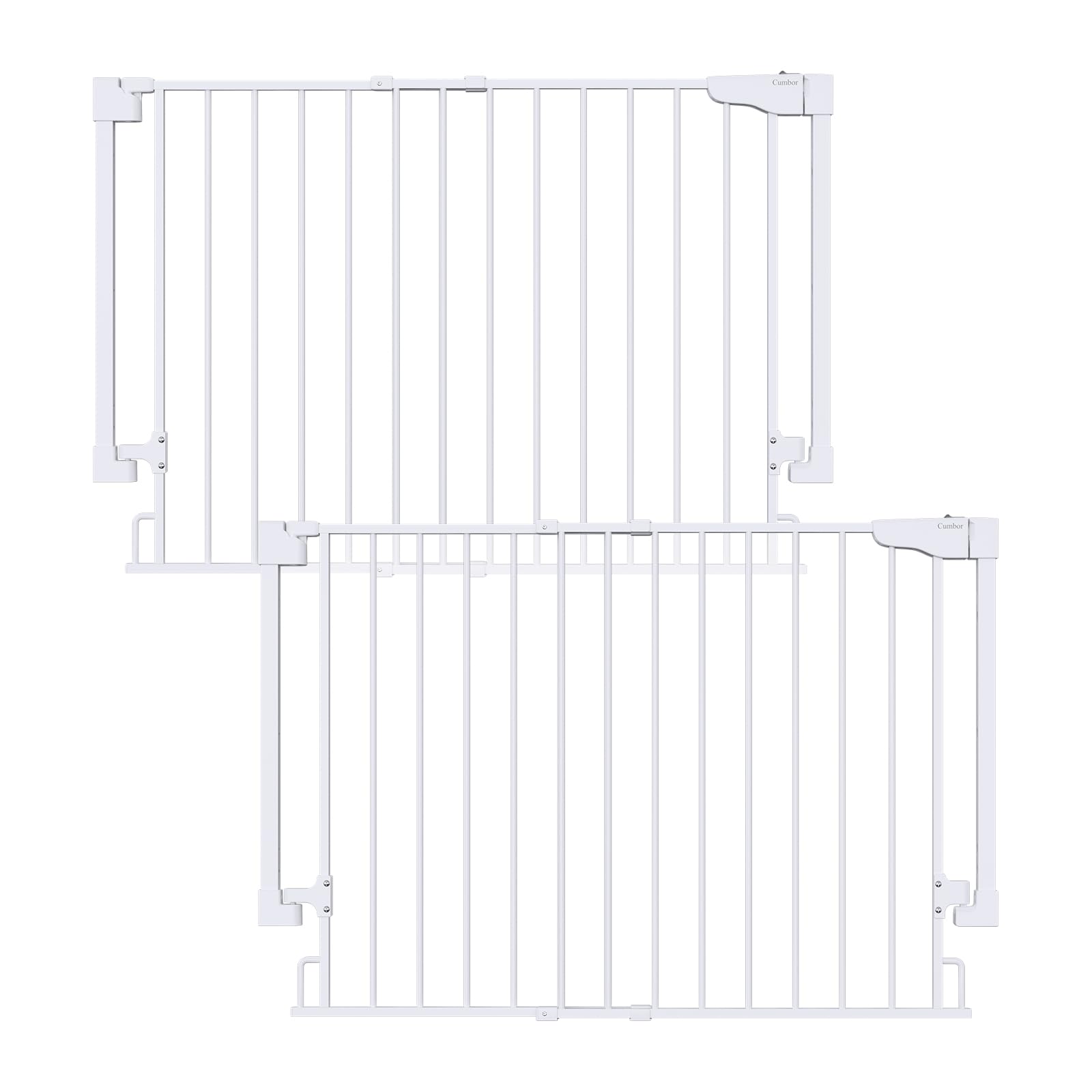Cumbor 2 Pack 29.2-43" No Bottom Bar Baby Gate for Stairs, 2-in-1 Auto Close Dog Gate Indoor, Hardware Mounted Pet Gate for Doorways with Large Walk