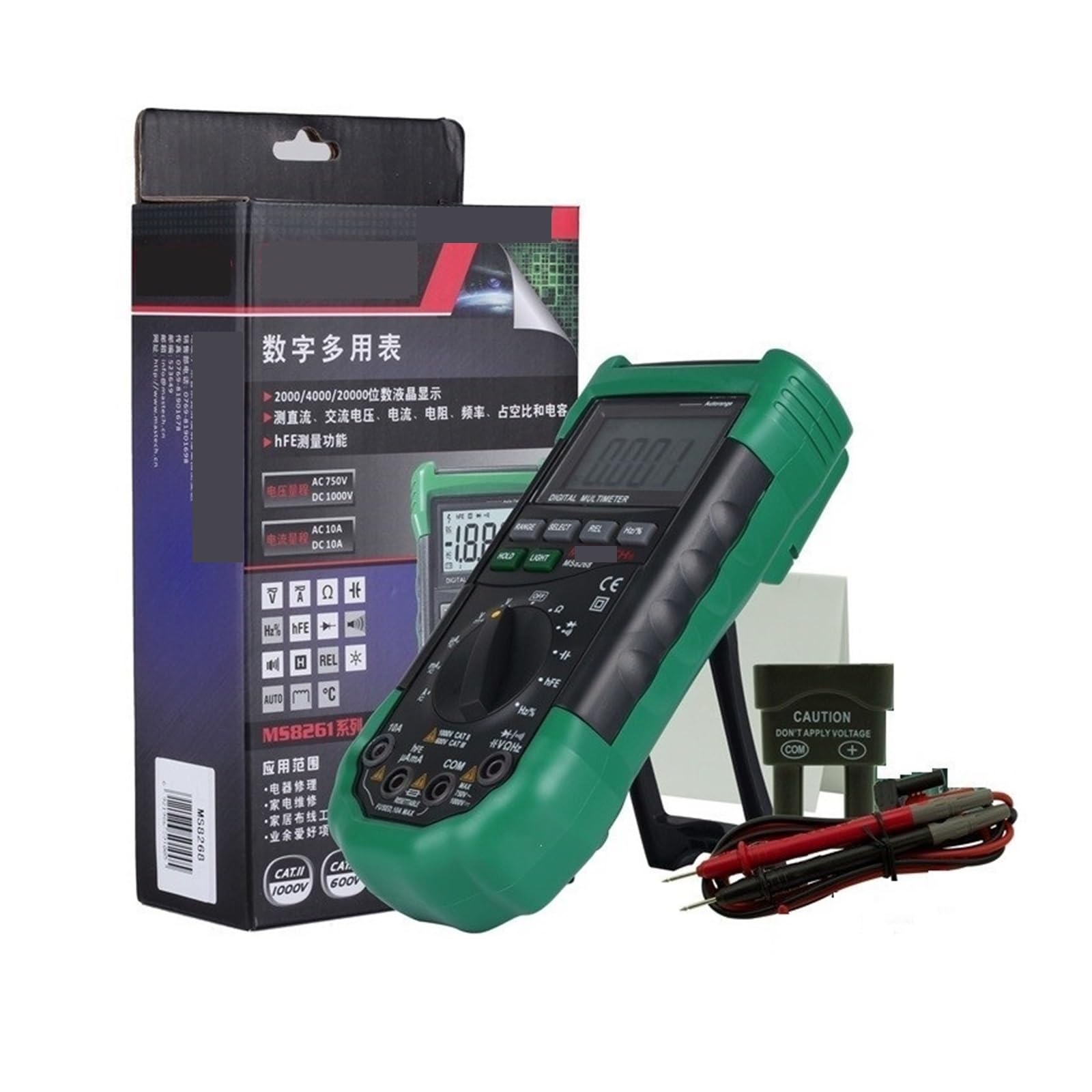 MS8268 Multímetro digital de rango automático Protección completa Ac/dc Amperímetro Voltímetro Ohm Frecuencia Probador eléctrico Prueba de diodo Para uso de bricolaje