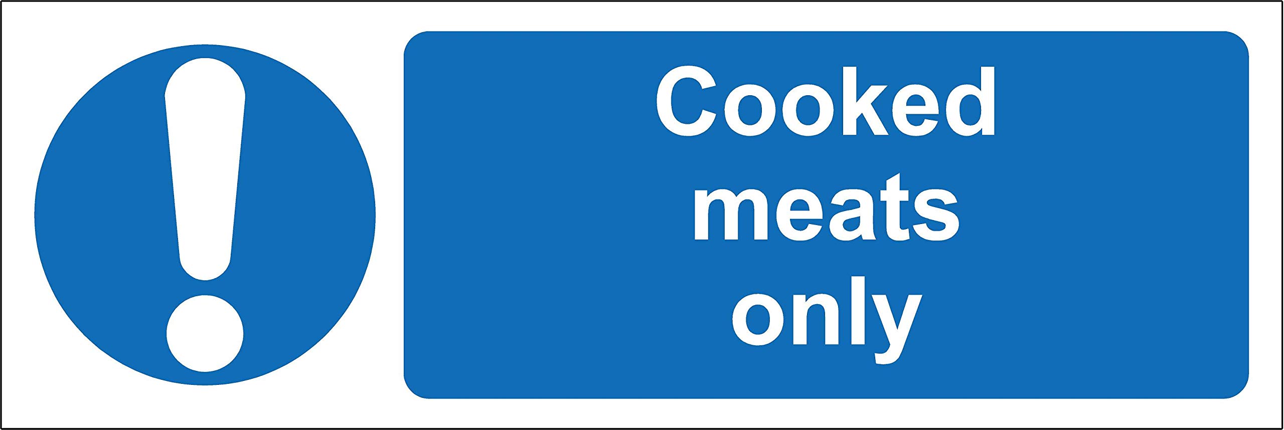Cooked meats only kitchen catering safety sign - Self adhesive sticker 150mm x 50mm