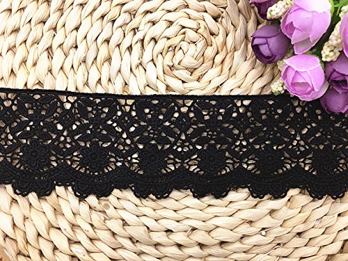 6CM Width Europe Flower pattern Inelastic Embroidery Trims,Curtain Tablecloth Slipcover Bridal DIY Clothing/Accessories.(4 yards in one package) (Black)