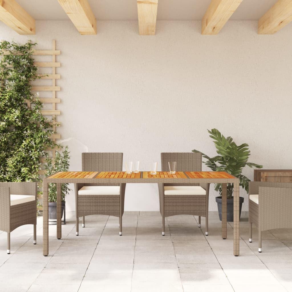 Stół ogrodowy, na taras, odporny na warunki atmosferyczne, do użytku na zewnątrz, stół balkonowy, beżowy, 190 x 90 x 75 cm, polirattan, drewno akacjowe