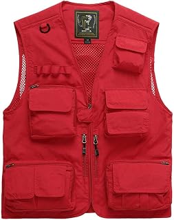 Fishing Vest Pocket Fishing Waistcoat Fly Fishing Vest Large Size S-7Xl Men S Summer Outdoor Fishing Mesh Vest Jacket Man Jungle Multi Pockets Travel Photography Waistcoats-Red_L (Rot XL (Red XL)