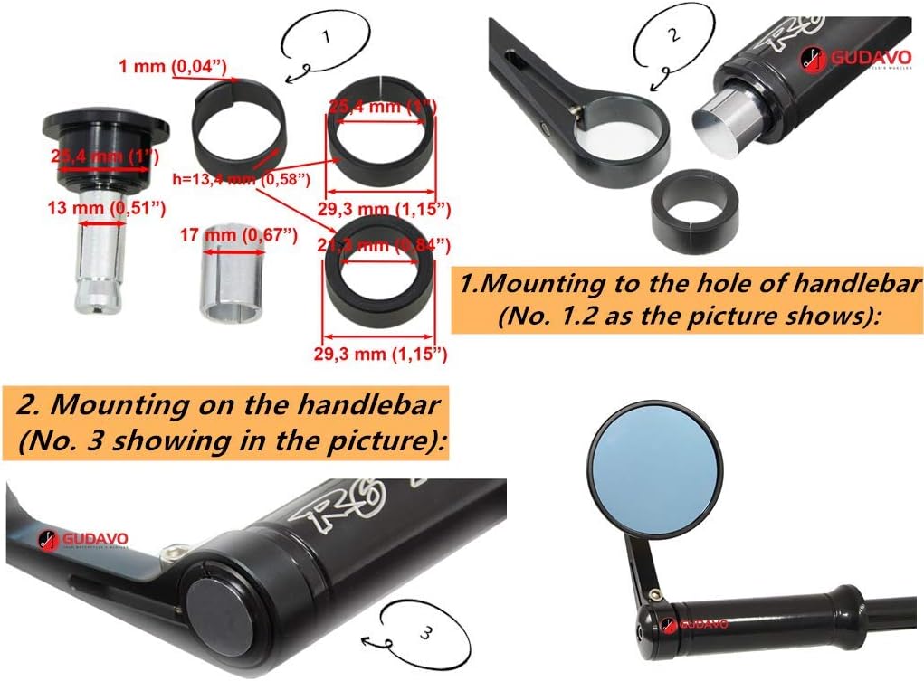Motorcycle round handlebars Side mirrors compatible with Triumph APRILIA DUCATI HONDA KAWASAKI MOTO GUZZI SUZUKI TRIUMPH YAMAHA Round bar end mirrors (Black)