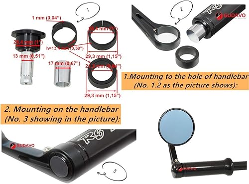 Miniatura 3 de Retrovisores laterales compatibles con Triumph APRILIA DUCATI HONDA HUSQVARNA KAWASAKI MOTO GUZZI SUZUKI TRIUMPH YAMAHA BUELL (negro)