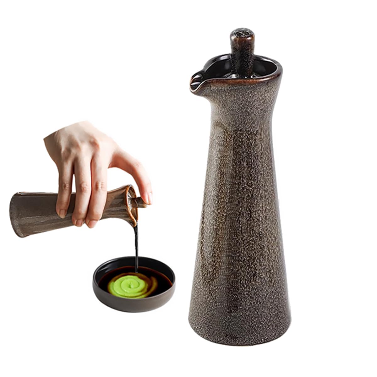 Mqdzfui Gray Black Ceramic Oil Dispenser, 120Ml Blue Glazed Bottle, Kitchen Sauce Container With Pour Spout, Dishwasher Safe (Gray Black)