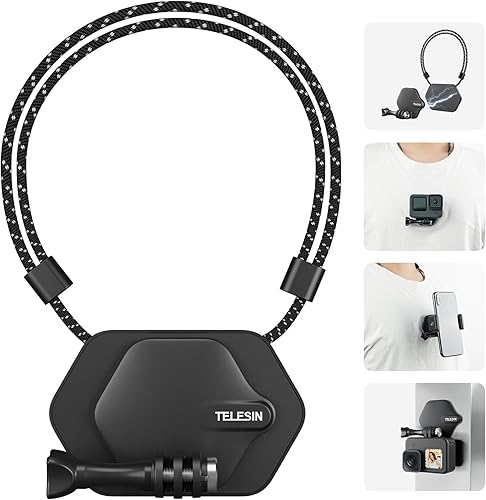 TELESIN Soporte magnético a presión con soporte para teléfono correa para el cuello 360 POV invisible para selfie collar con cordón accesorios de