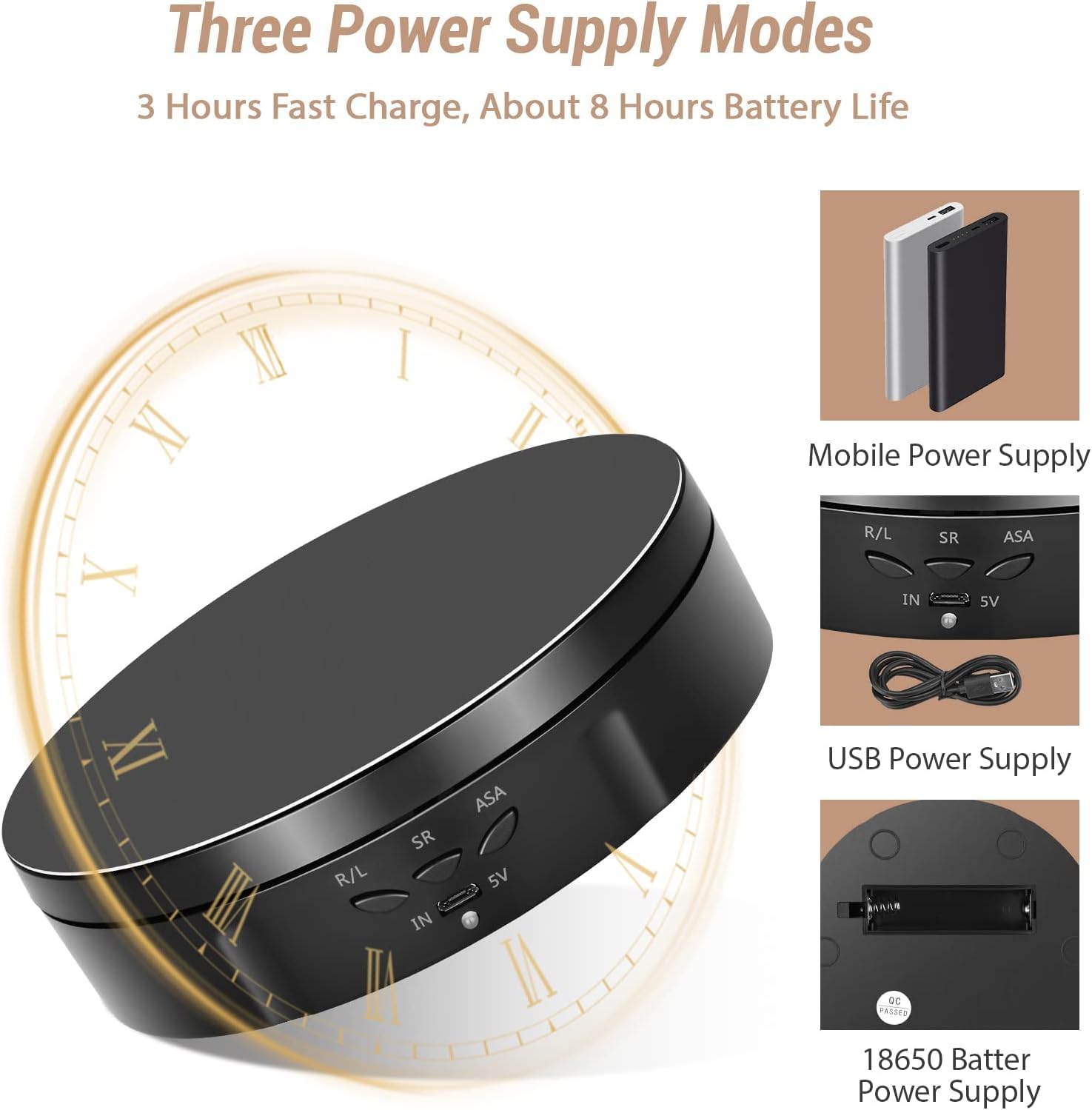 Espositore Girevole Elettrico 10KG 14,6CM, Base Girevole Elettrica con Batteria Ricaricabile, Piatto Girevole Elettrico de 360° con Velocità Regolabile per Esposizione Prodotti