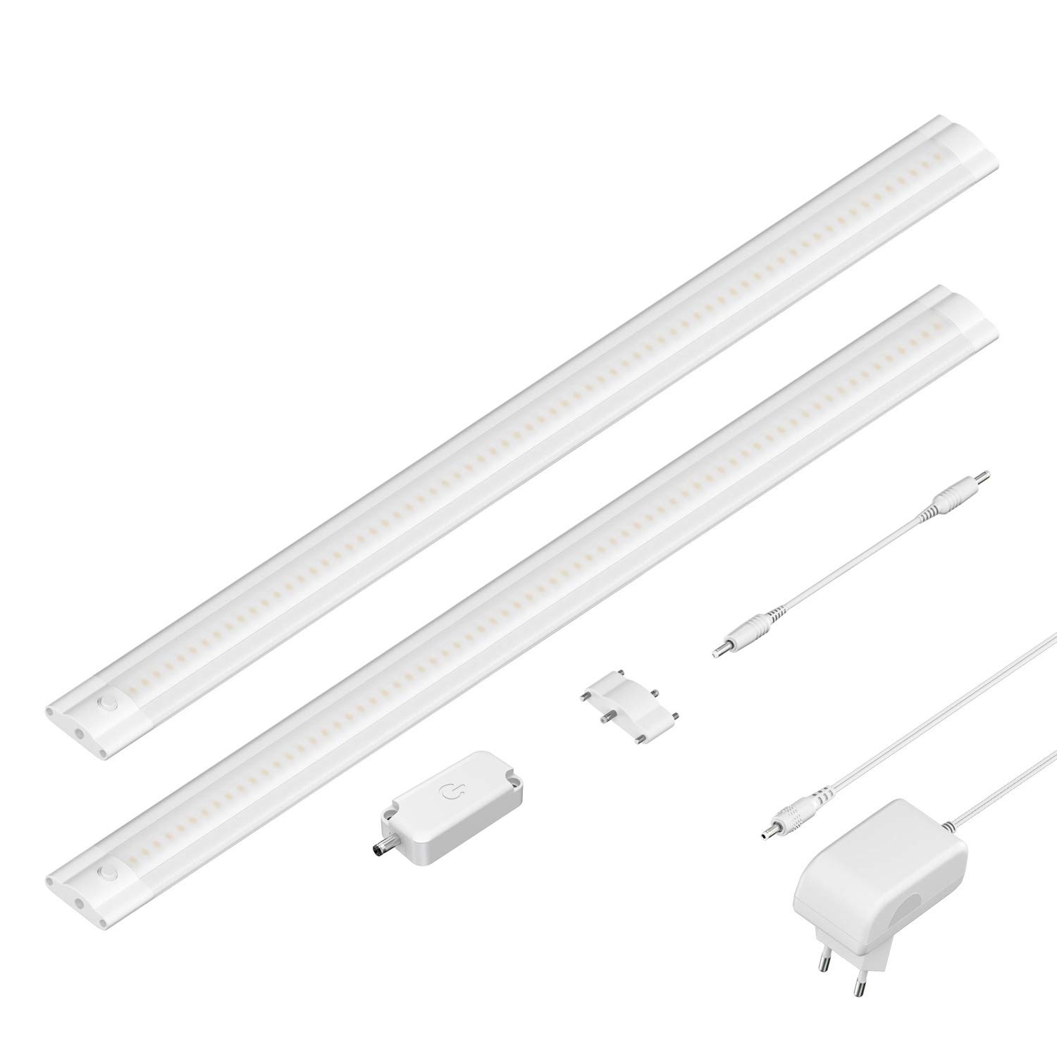 ledscom.de LED Unterbau-Leuchte SIRIS weiß matt mit Touch-Dimmer, flach, je 50cm, je 531lm, warm-weiß, 2er Set